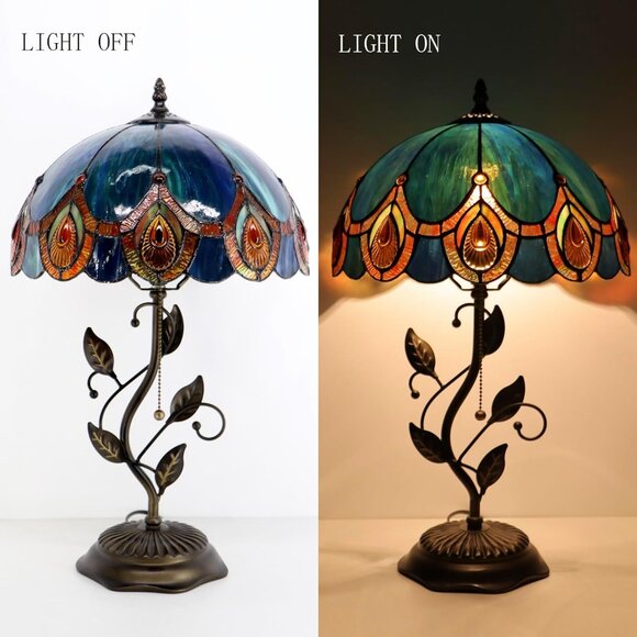 Tiffany Style Table Lamp, Stained Glass Style Desk Lamp (Peacock Crystal Style) - Picture 4 of 4